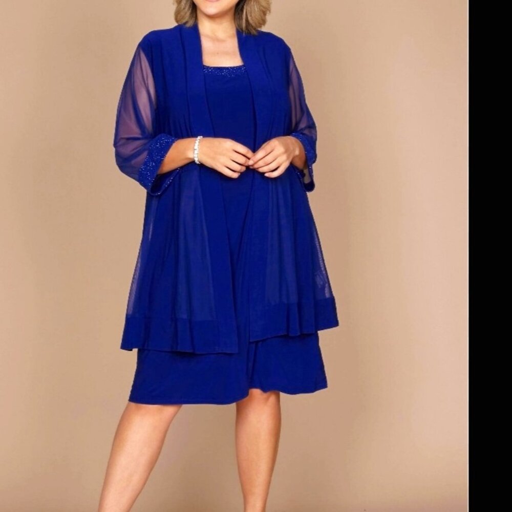 R & M Richards women 2- piece dress size 2X Blueberry Blue